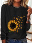 Chemisiers1 Femmes Décontracté Floral Printemps / Automne Quotidien Ample Manches Longues en Mélangé de Coton Droit Élasticité moyenne