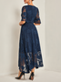 Femmes Plain Bleu Foncé Col V Confortable Robe Maxi Décontracté