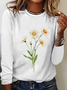 Chemisiers1 Décontracté Floral Printemps / Automne Quotidien Col Rond en Mélangé de Coton Droit Régulier Élasticité moyenne pour Femmes