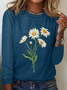 Chemisiers1 Décontracté Floral Printemps / Automne Quotidien Col Rond en Mélangé de Coton Droit Régulier Élasticité moyenne pour Femmes