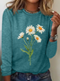 Chemisiers1 Décontracté Floral Printemps / Automne Quotidien Col Rond en Mélangé de Coton Droit Régulier Élasticité moyenne pour Femmes