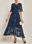 Femmes Plain Bleu Foncé Col V Confortable Robe Maxi Décontracté