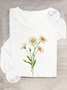 Chemisiers1 Décontracté Floral Printemps / Automne Quotidien Col Rond en Mélangé de Coton Droit Régulier Élasticité moyenne pour Femmes