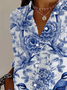 Chemises Femmes Décontracté Floral Printemps / Automne Polyester Aucune élasticité Manches Longues Régulier Boucle Col de Chemise