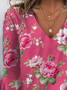 T-shirts Femmes Décontracté Floral Été Col V Aucune élasticité Quotidien Jersey Demi Manche Droit