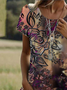Femmes Floral Multicolore Col Rond Confortable Robe Mi-Longue Décontracté