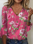 T-shirts Femmes Décontracté Floral Été Col V Aucune élasticité Quotidien Jersey Demi Manche Droit