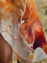 Femmes Abstrait Orange Col Rond Confortable Robe Mi-Longue Décontracté