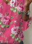 T-shirts Femmes Décontracté Floral Été Col V Aucune élasticité Quotidien Jersey Demi Manche Droit