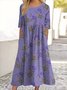 Femmes Floral Violet Clair Col Rond Confortable Robe Maxi Décontracté
