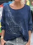 T-shirts Femmes Décontracté Printemps / Automne Plaid Coton Coupe Régulière Manches Longues Col Rond Régulier Régulier