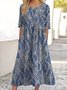 Femmes Floral Noir Col Rond Confortable Robe Maxi Décontracté
