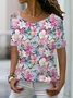 T-shirts Décontracté Floral Été Aucune élasticité Ample Jersey Manches Courtes Droit T.-N.-L. pour Femmes
