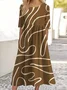 Femmes Floral Noir Col Rond Confortable Robe Maxi Décontracté