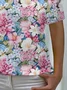 T-shirts Décontracté Floral Été Aucune élasticité Ample Jersey Manches Courtes Droit T.-N.-L. pour Femmes