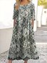 Femmes Floral Noir Col Rond Confortable Robe Maxi Décontracté