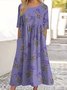 Femmes Floral Violet Clair Col Rond Confortable Robe Maxi Décontracté