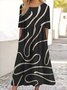 Femmes Floral Noir Col Rond Confortable Robe Maxi Décontracté