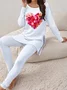 Deux Pièces Ensembles Femmes Décontracté Printemps / Automne Coeur/cordé Naturel Aucune élasticité Jersey Col Rond Top Avec Pantalons Régulier
