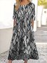 Femmes Floral Noir Col Rond Confortable Robe Maxi Décontracté