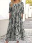 Femmes Floral Noir Col Rond Confortable Robe Maxi Décontracté
