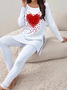 Deux Pièces Ensembles Décontracté Printemps / Automne Coeur/cordé Aucune élasticité Quotidien Ample Col Rond Top Avec Pantalons Régulier pour Femmes