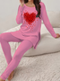 Deux Pièces Ensembles Décontracté Printemps / Automne Coeur/cordé Aucune élasticité Quotidien Ample Col Rond Top Avec Pantalons Régulier pour Femmes