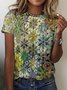T-shirts Rétro Floral Été Coton Quotidien Coupe Régulière Manches Courtes Régulier Régulier pour Femmes
