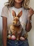 T-shirts Femmes Rétro Imprimé d'Animal Été Coton Coupe Régulière Manches Courtes Col Rond Trapèze Régulier