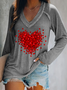 T-shirts Décontracté Printemps / Automne Lettres de texte Coton Col V Manches Longues Régulier Droit Régulier pour Femmes