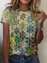 T-shirts Rétro Floral Été Coton Quotidien Coupe Régulière Manches Courtes Régulier Régulier pour Femmes