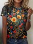 T-shirts Femmes Rétro Floral Été Coton Quotidien Coupe Régulière Col Rond Régulier Régulier