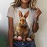 T-shirts Femmes Rétro Imprimé d'Animal Été Coton Coupe Régulière Manches Courtes Col Rond Trapèze Régulier