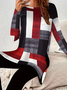 Deux Pièces Ensembles Femmes Décontracté Printemps / Automne Plaid Imprimé Jersey Manches Longues Col Rond Top Avec Pantalons Régulier