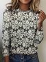 T-shirts Femmes Rétro Printemps / Automne Plaid Polyester Quotidien Col Rond Régulier Trapèze Régulier
