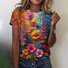 T-shirts Femmes Rétro Floral Été Coton Quotidien Coupe Régulière Col Rond Régulier Régulier