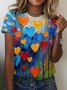 T-shirts Géométrique Rétro Été Polyester Micro-élasticité Coupe Régulière Manches Courtes Régulier Régulier pour Femmes
