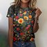 T-shirts Femmes Rétro Floral Été Coton Quotidien Coupe Régulière Col Rond Régulier Régulier