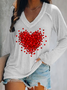 T-shirts Décontracté Printemps / Automne Lettres de texte Coton Col V Manches Longues Régulier Droit Régulier pour Femmes
