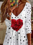 Femmes Pois Polka Blanc Col V Confortable Imprimé Robe Mi-Longue Décontracté