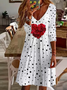 Femmes Pois Polka Blanc Col V Confortable Imprimé Robe Mi-Longue Décontracté
