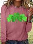 T-shirts Rétro Printemps / Automne trèfle Micro-élasticité Vacances Manches Longues Col Rond Régulier Régulier pour Femmes