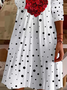 Femmes Pois Polka Blanc Col V Confortable Imprimé Robe Mi-Longue Décontracté