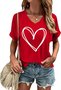 T-shirts Géométrique Décontracté Été Coton Col V Vacances Coupe Régulière Régulier Trapèze pour Femmes