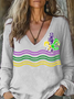T-shirts Floral Décontracté Printemps / Automne Col V Imprimé Aucune élasticité Quotidien Manches Longues T.-N.-L. pour Femmes