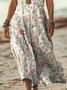 Femmes Floral Blanc Col V Confortable Imprimé Robe Maxi Décontracté