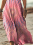Femmes Teint Noué Rose Col V Confortable Imprimé Robe Maxi Décontracté