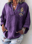 Chemises Femmes Décontracté Floral Printemps / Automne Col V Micro-élasticité Fête Manches Longues Droit Mélange de lin