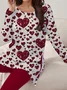 Deux Pièces Ensembles Décontracté Printemps / Automne Coeur/cordé Imprimé Aucune élasticité Quotidien Ample Manches Longues Col Rond pour Femmes