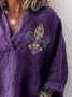 Chemises Femmes Décontracté Floral Printemps / Automne Col V Micro-élasticité Fête Manches Longues Droit Mélange de lin